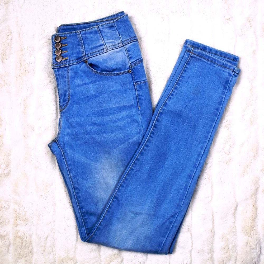 High/Mid Rise Blue Wax Jeans